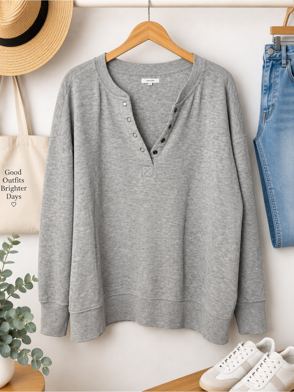 Maurices Light Gray Henley Pullover Sweatshirt